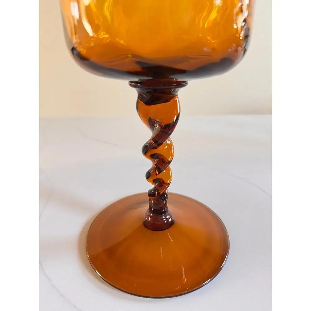 Vtg Empoli Italy Amber Art Glass 13” Oversized Goblet Vase Twisted Stem MCM